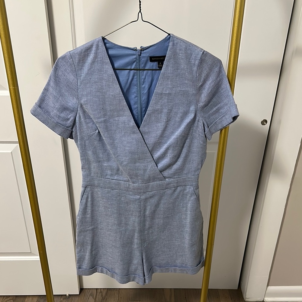 Blue Short Sleeve Romper